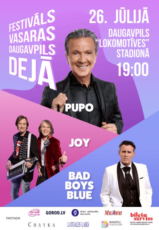 Festivāls 'Vasaras Daugavpils dejā': Pupo, Joy, Bad Boys Blue